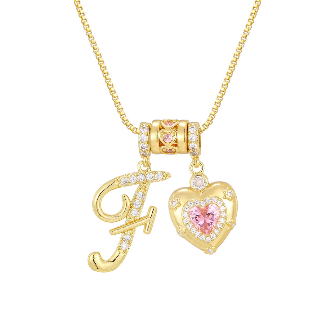 Pink Heart Letter Pendant Necklace