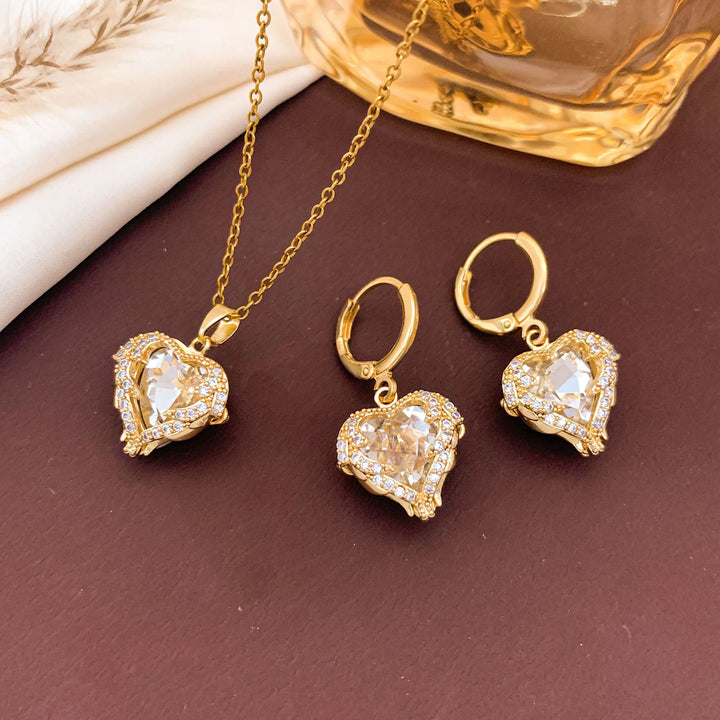 Heart-Shaped Necklace and Earring Set
