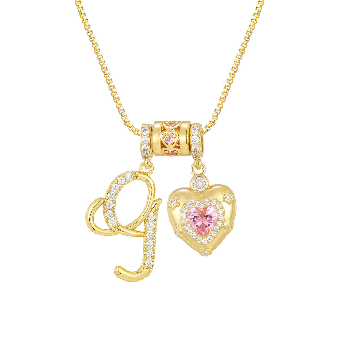 Pink Heart Letter Pendant Necklace