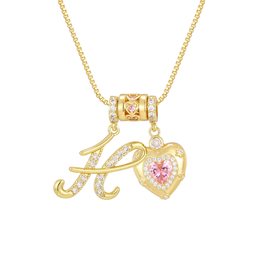 Pink Heart Letter Pendant Necklace