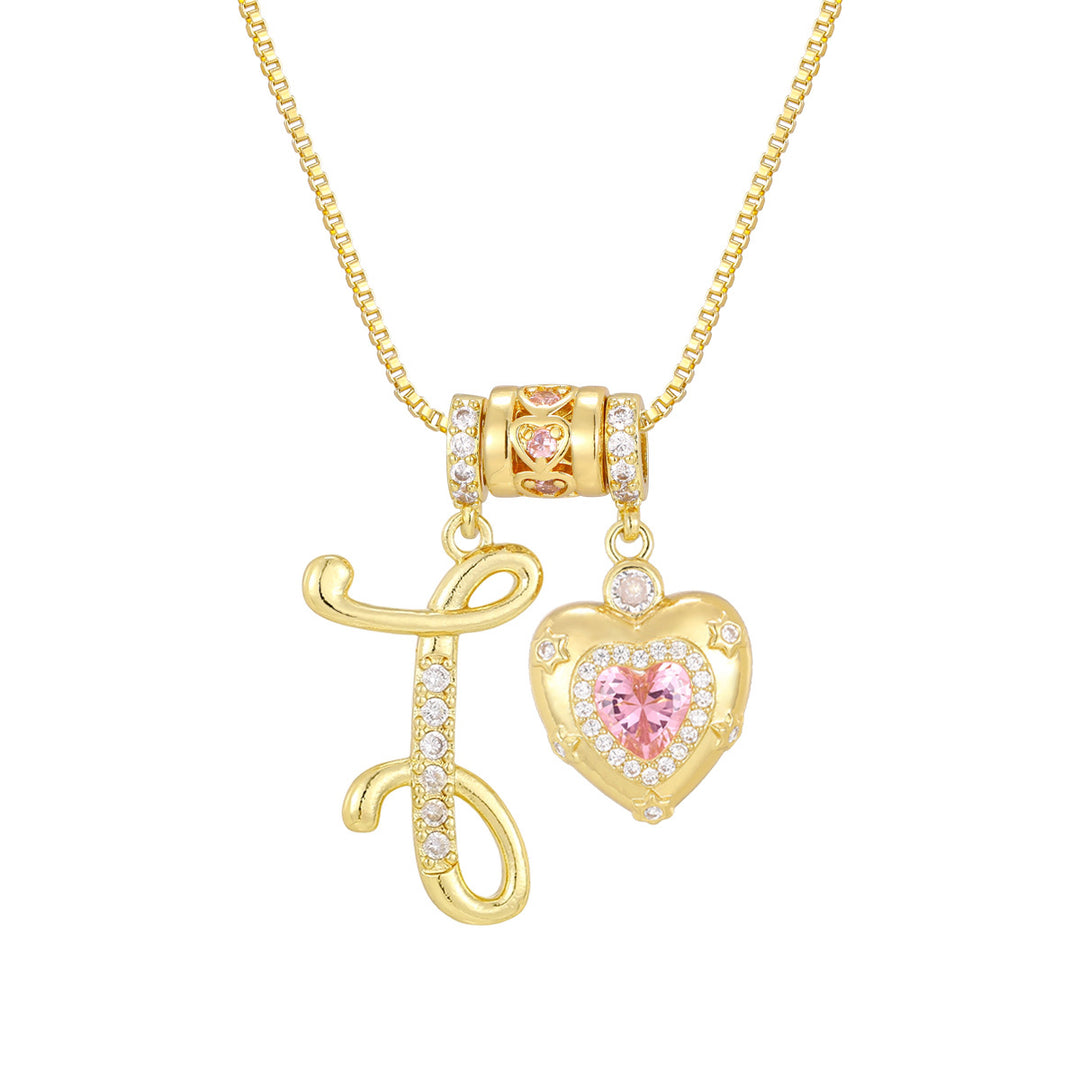 Pink Heart Letter Pendant Necklace