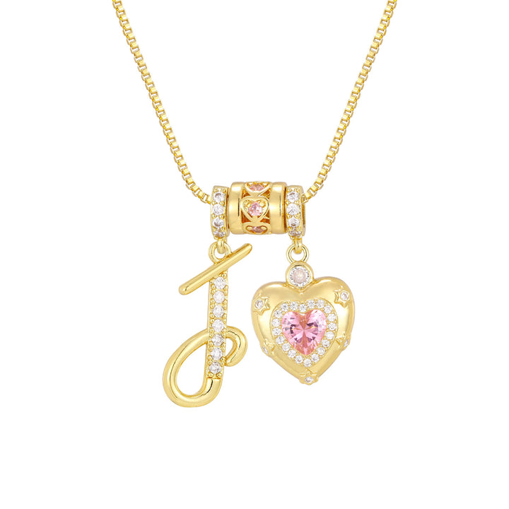 Pink Heart Letter Pendant Necklace