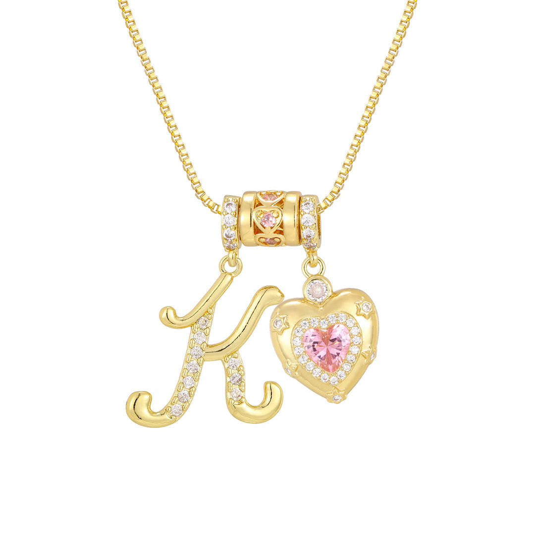 Pink Heart Letter Pendant Necklace
