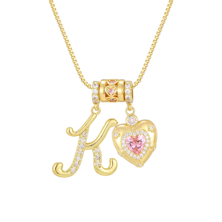 Pink Heart Letter Pendant Necklace