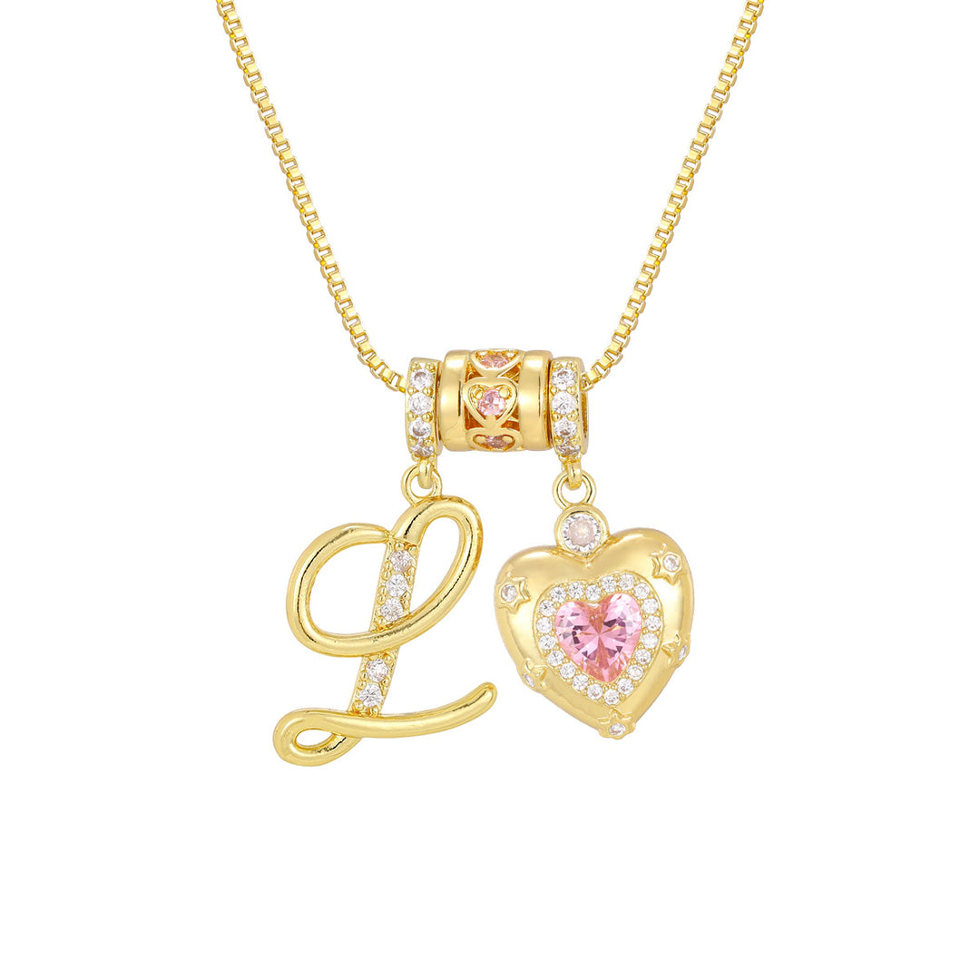 Pink Heart Letter Pendant Necklace
