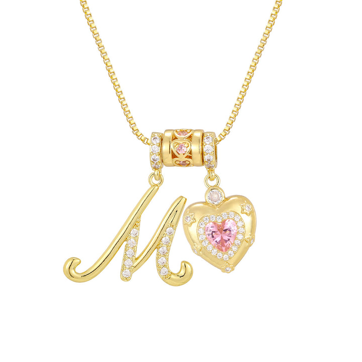 Pink Heart Letter Pendant Necklace