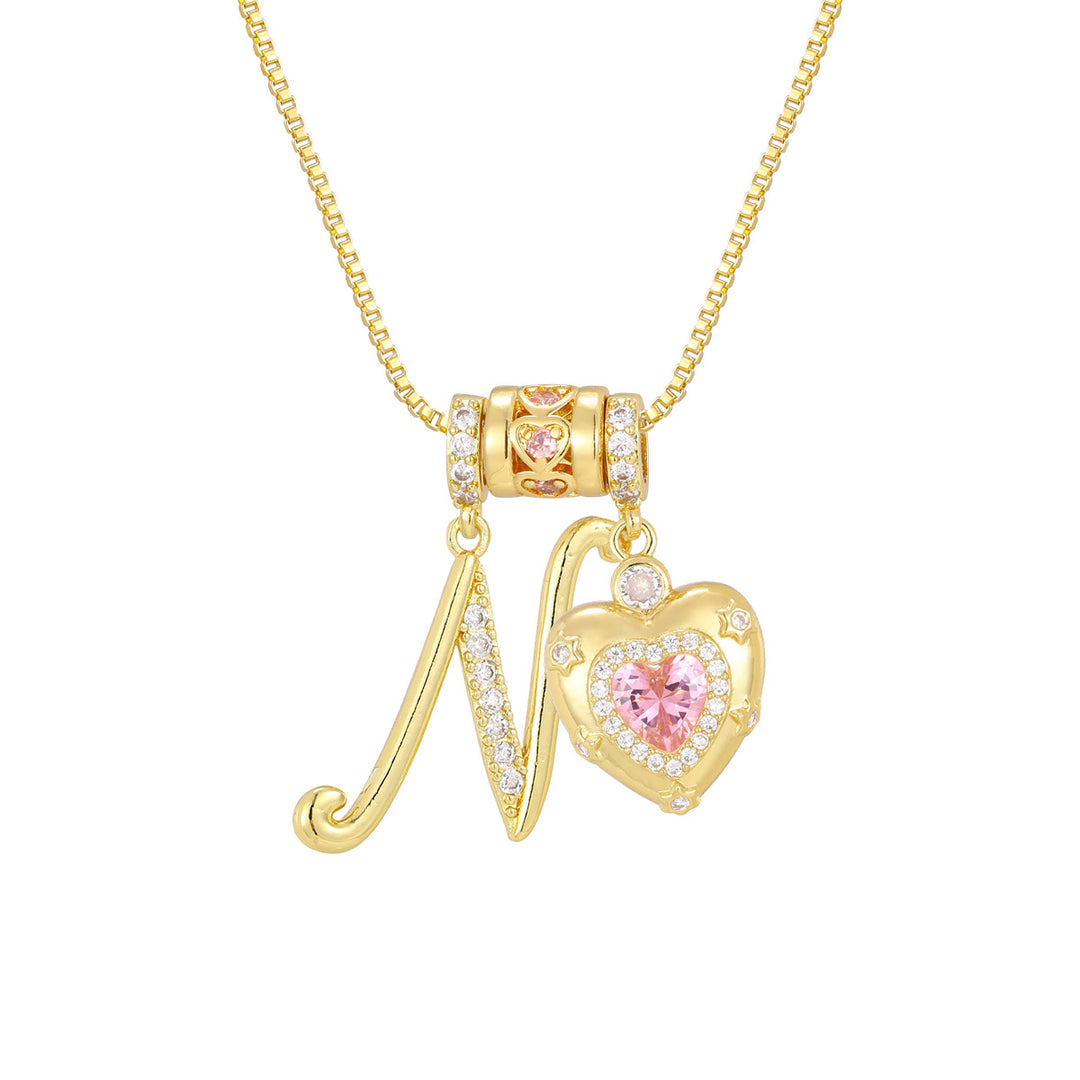 Pink Heart Letter Pendant Necklace