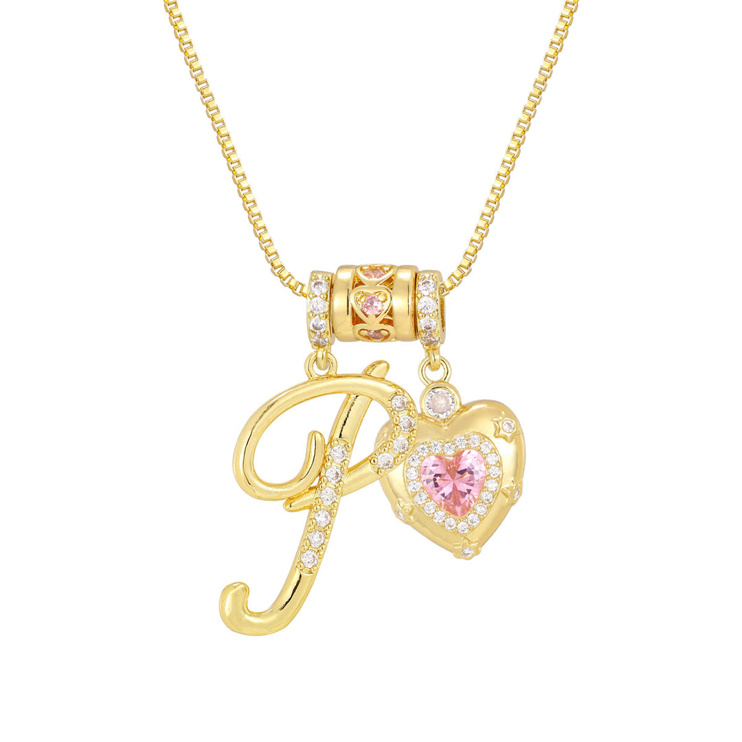 Pink Heart Letter Pendant Necklace