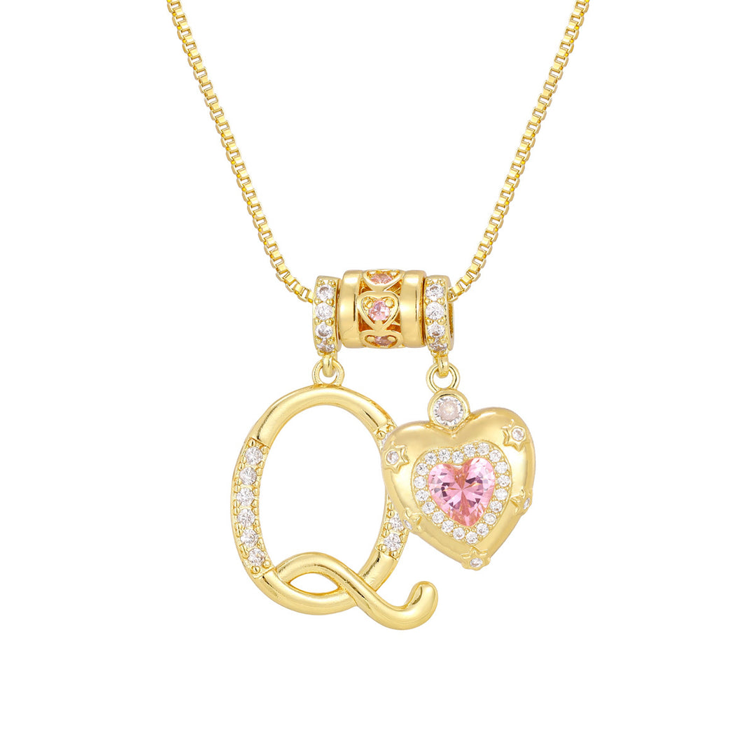 Pink Heart Letter Pendant Necklace