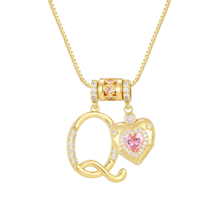 Pink Heart Letter Pendant Necklace