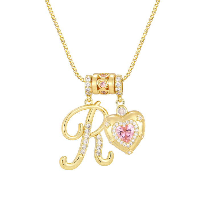 Pink Heart Letter Pendant Necklace