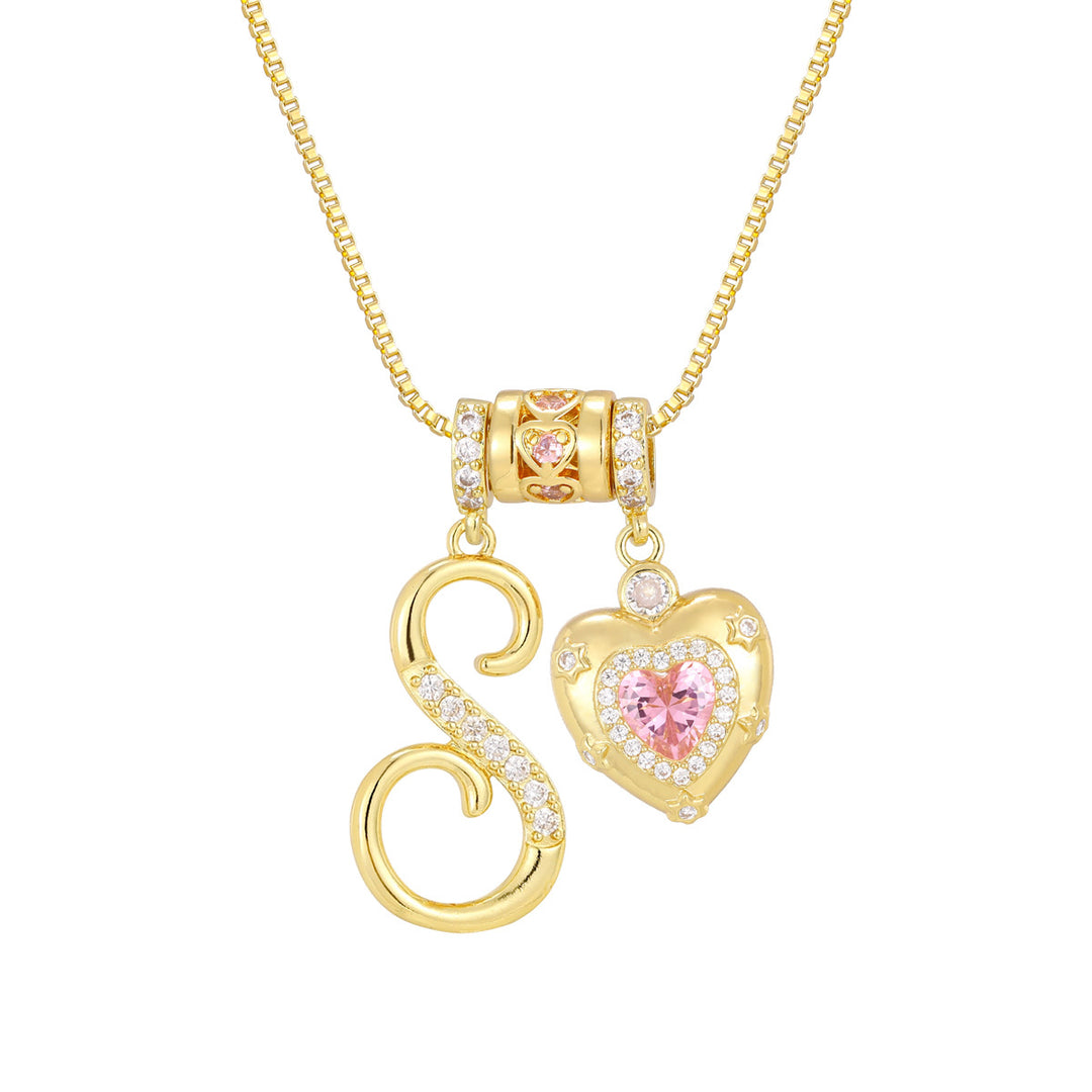 Pink Heart Letter Pendant Necklace