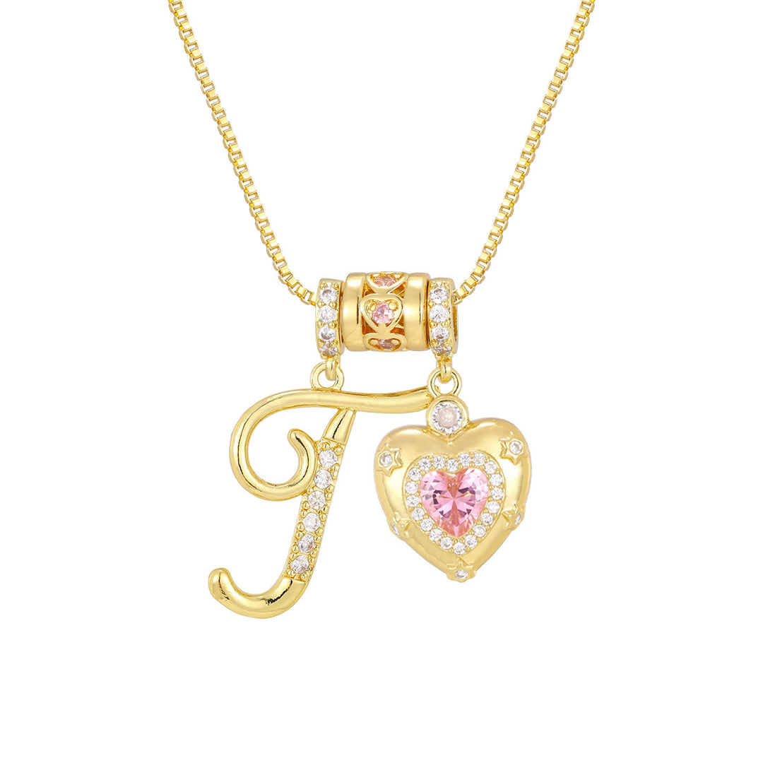 Pink Heart Letter Pendant Necklace