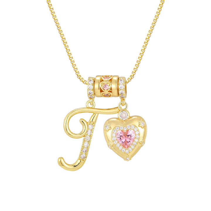 Pink Heart Letter Pendant Necklace