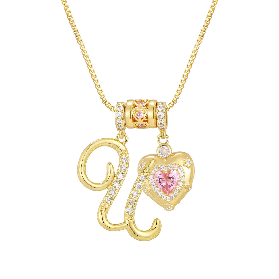 Pink Heart Letter Pendant Necklace