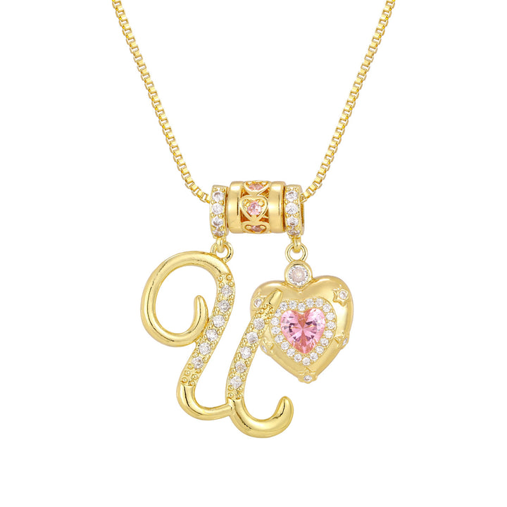 Pink Heart Letter Pendant Necklace