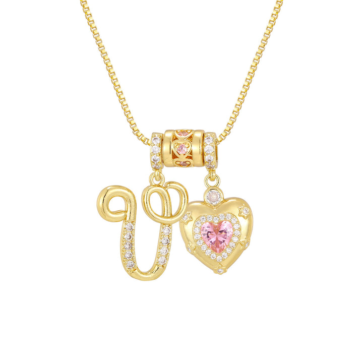 Pink Heart Letter Pendant Necklace