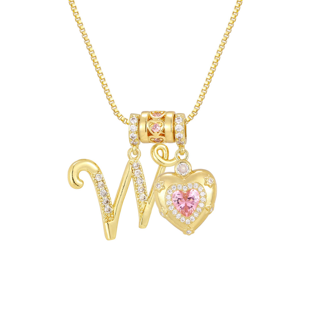 Pink Heart Letter Pendant Necklace