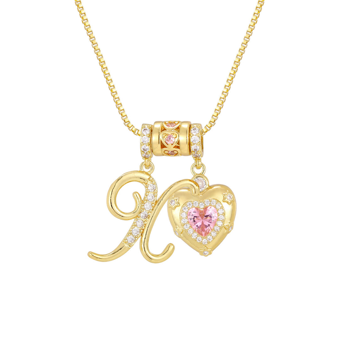 Pink Heart Letter Pendant Necklace
