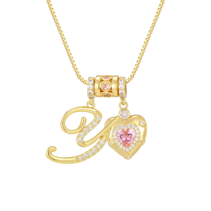 Pink Heart Letter Pendant Necklace