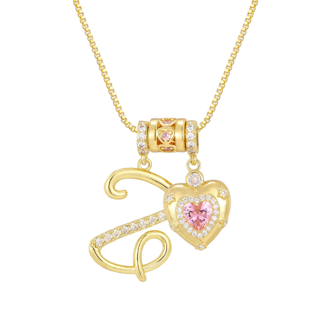 Pink Heart Letter Pendant Necklace