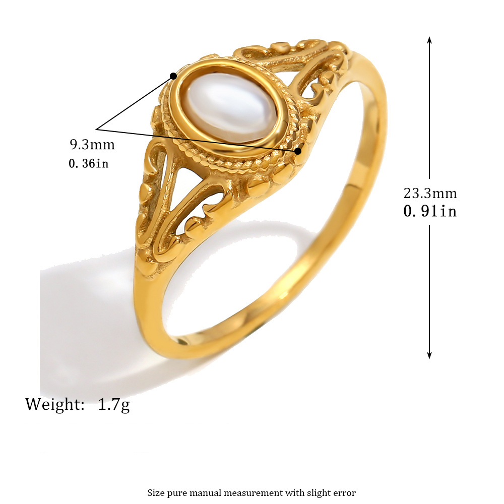 Retro Engraved Pearl Statement Fashion Ring