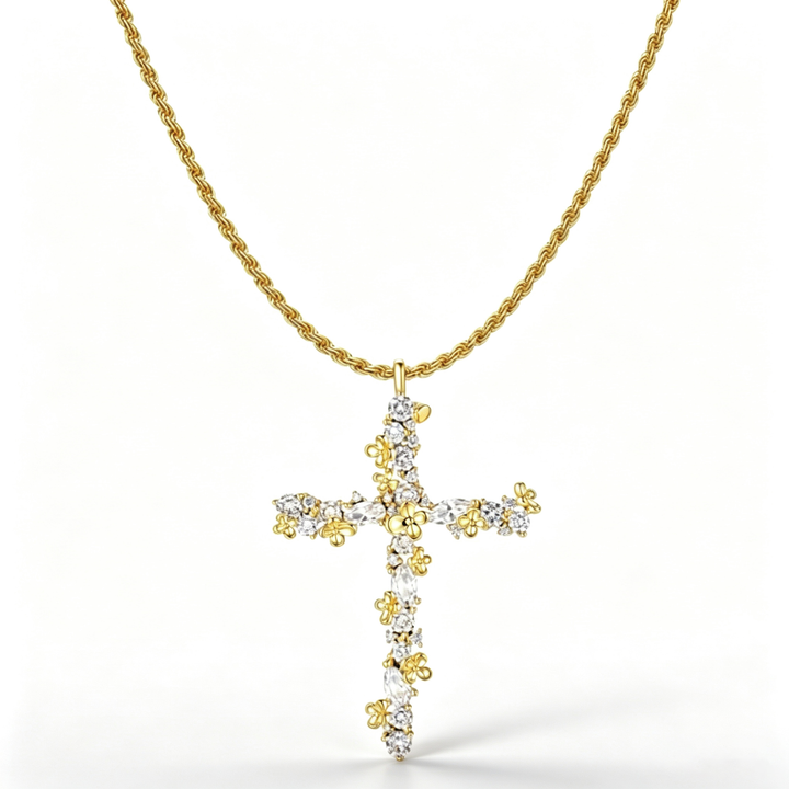 Vintage Floral Cross Necklace
