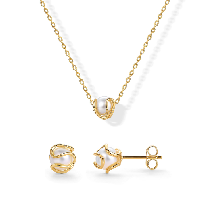 Wrapped Pearl Pendant &amp; Earring Set
