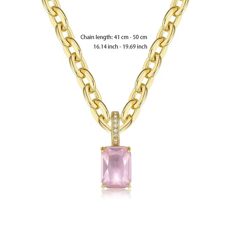 Rectangular zircon chunky chain necklace