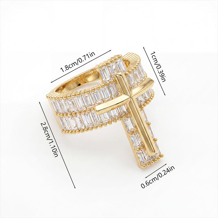 Cross Inlaid Zircon Statement Ring