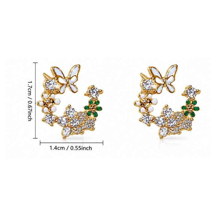 Floral Butterfly Zircon Ear Studs