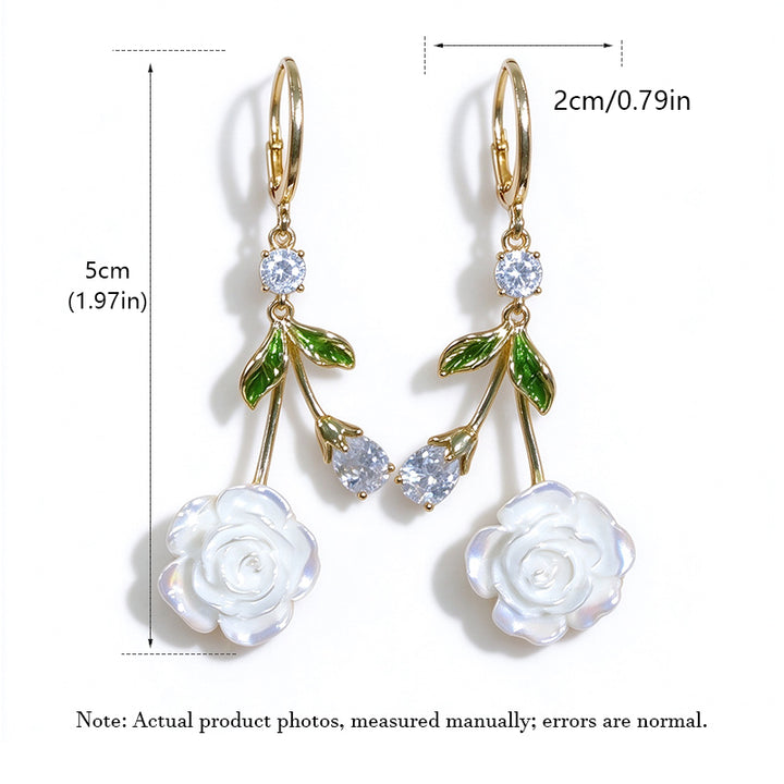Rose Flower Leaf Drop Earring
