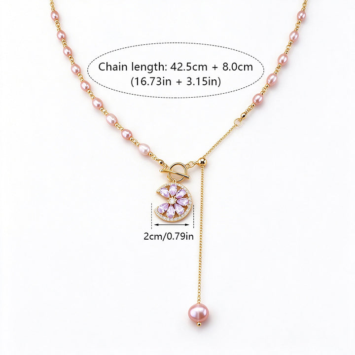 Half Moon Floral Zircon Necklace