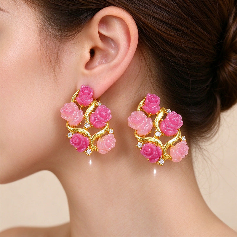 Pink Ombré Rose Earring and Ring Set