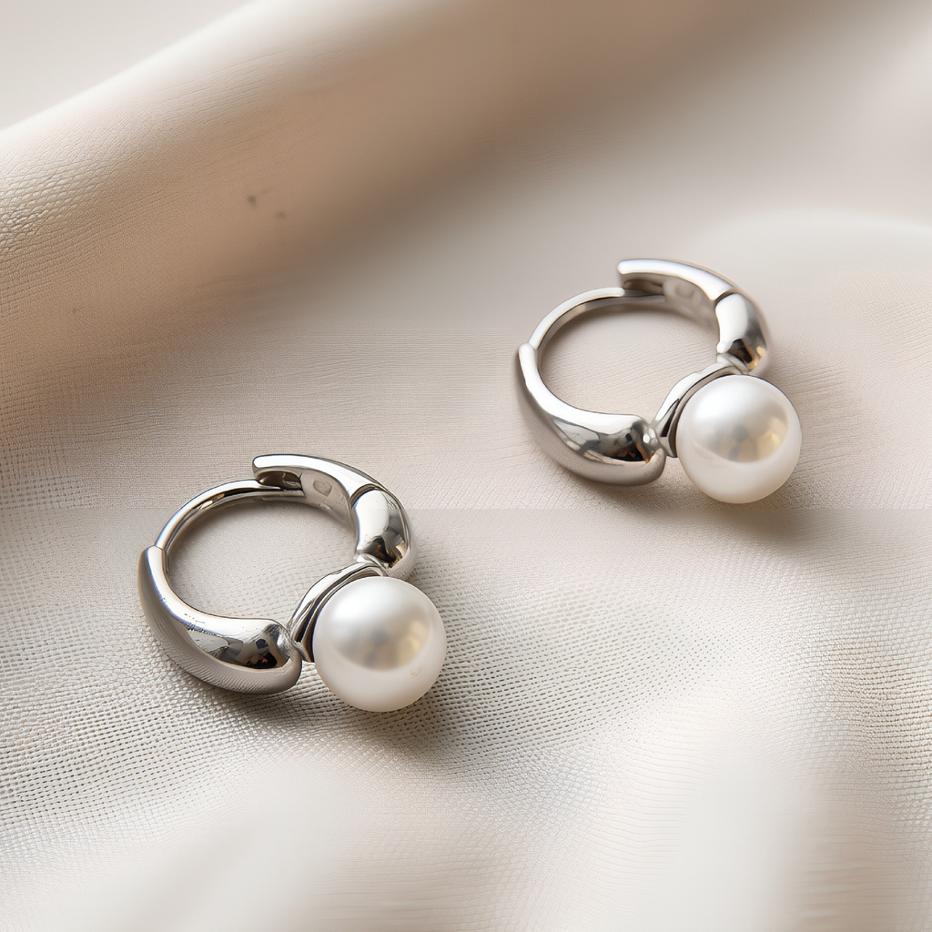 Dainty Pearl Drop Huggie Hoop Earrings