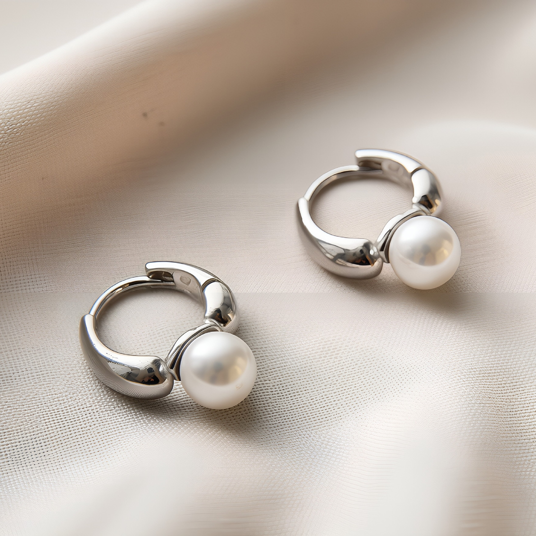 Dainty Pearl Drop Huggie Hoop Earrings