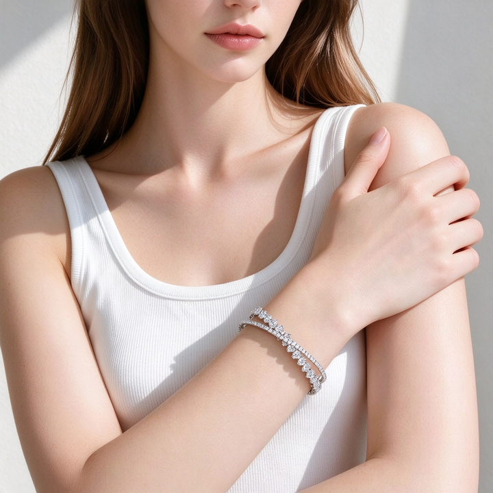 Multi Row Zircon Open Bangle