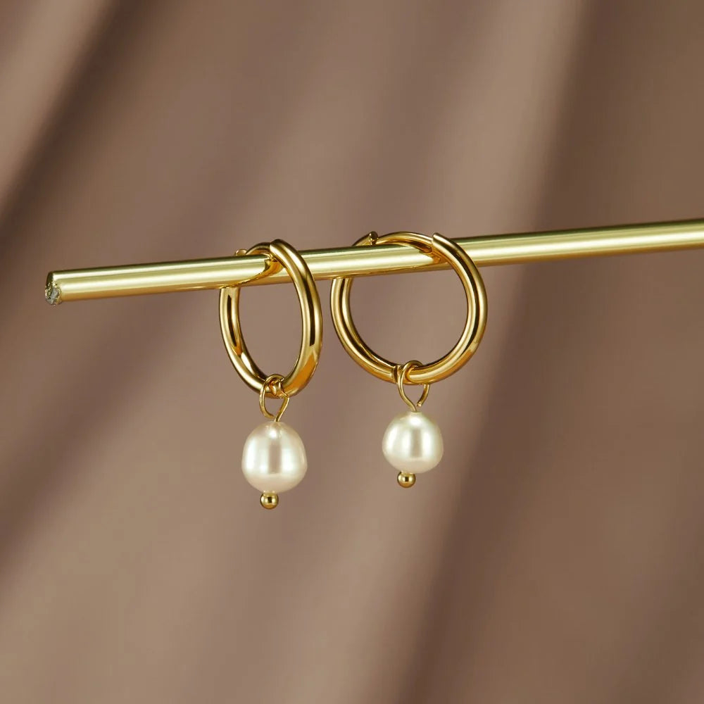 Gold Freshwater Pearl Hoop Earrings
